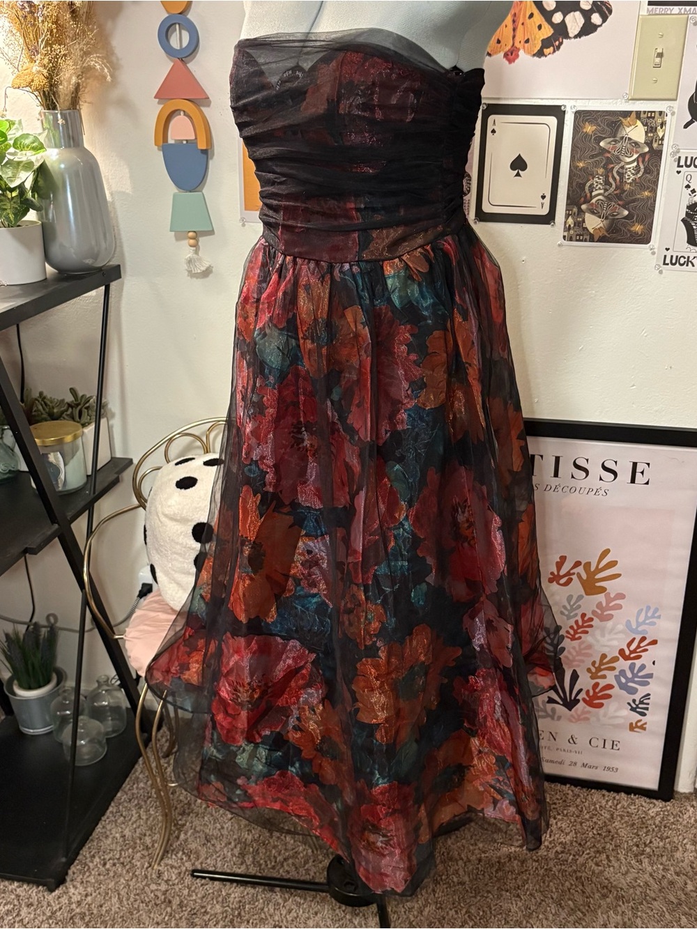 NWT Lulus Strapless Floral Midi Dress – Size Medium - Picture 6 of 9